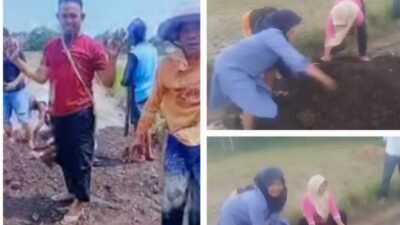 Warga Banrimanurung Gotong Royong Tambal Jalan Rusak, Sindir Pemkab Jeneponto