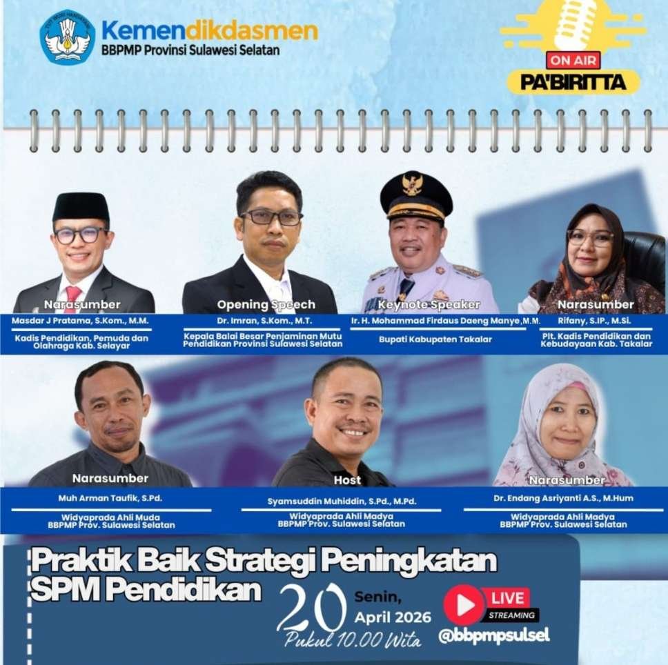 Bupati Takalar Daeng Manye Ungkap Strategi Dongkrak SPM Pendidikan di On Air Pa’biritta BBPMP Sulsel