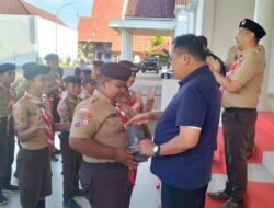 Ketua Mabicab Gerakan Pramuka Takalar memberikan motivasi dan arahan kepada peserta Jambore Nasional yang akan berangkat pada Agustus 2026