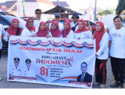 Semarak HUT RI ke-81, Diskominfo-SP Takalar Kibarkan Semangat Merah Putih di Jalan Santai 